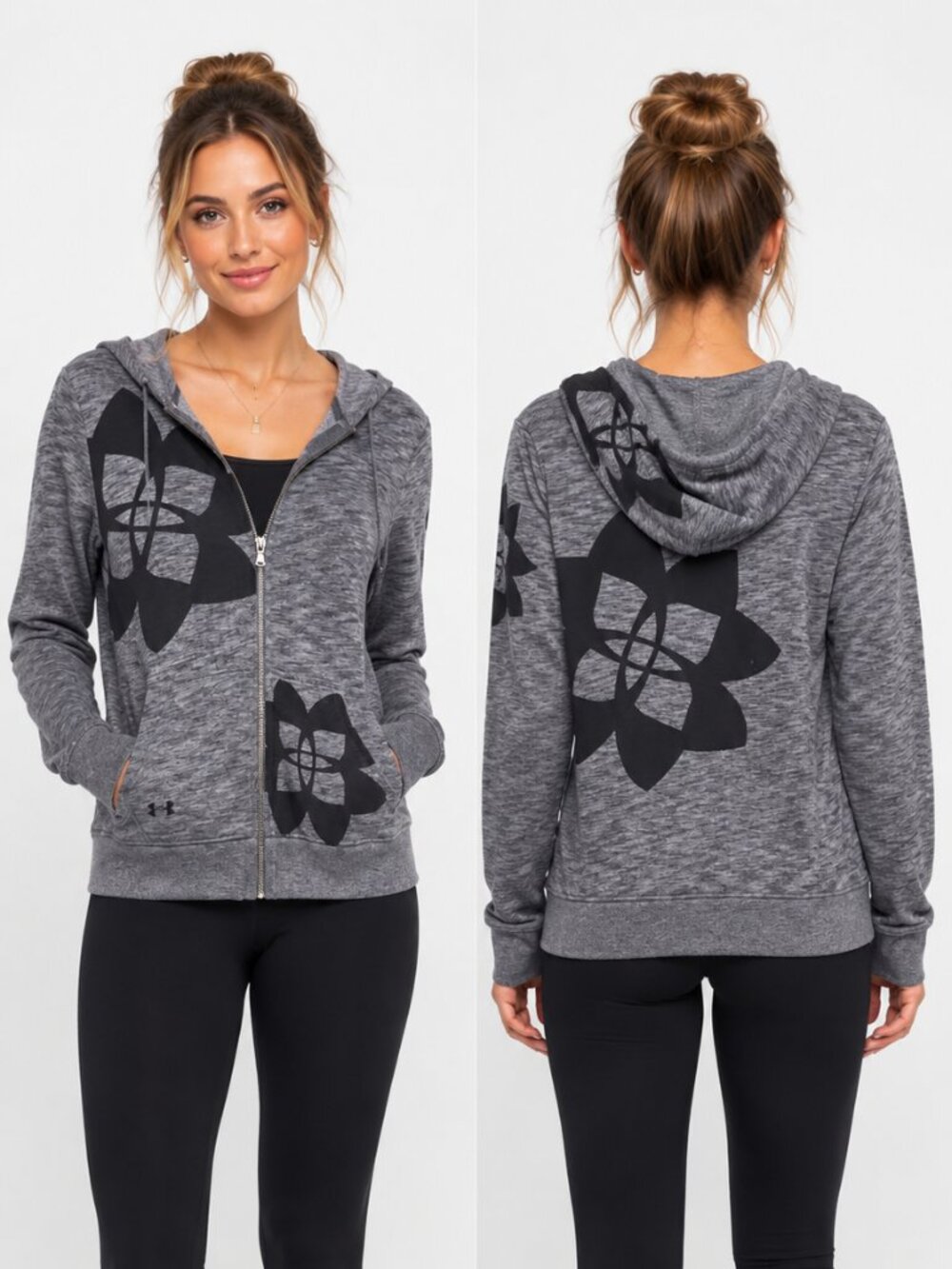 Under Armour Women's Gray Full Zip Hoodie Size Small Snowflake Graphic Athletic
